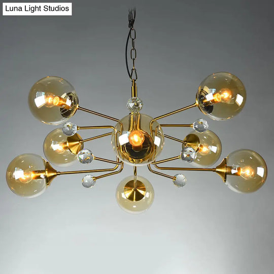 Sleek Brass Sputnik Bedroom Chandelier - Modern Glass Ceiling Light 8 / Amber