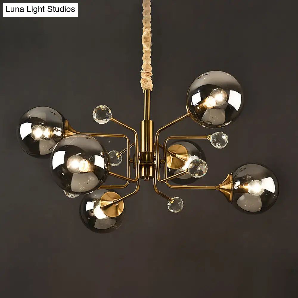 Sleek Brass Sputnik Bedroom Chandelier - Modern Glass Ceiling Light 6 / Smoke Gray