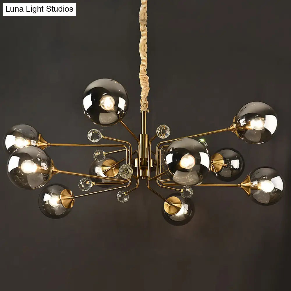 Sleek Brass Sputnik Bedroom Chandelier - Modern Glass Ceiling Light 10 / Smoke Gray