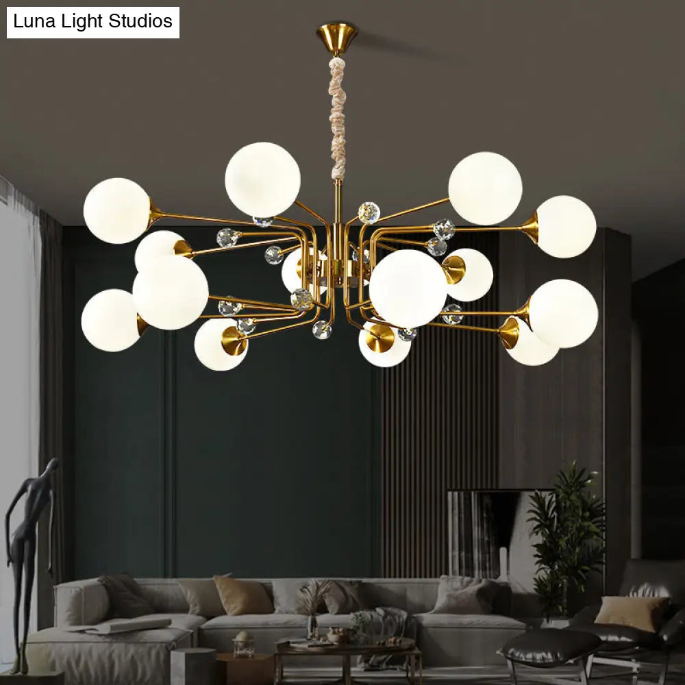 Sleek Brass Sputnik Bedroom Chandelier - Modern Glass Ceiling Light