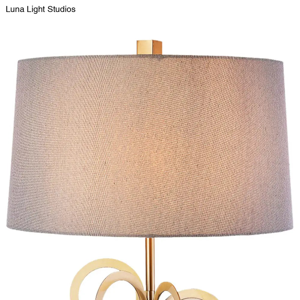 Brass Study Lamp With Round Tradition Metal Base White Fabric Shade - 1 Bulb Task Lighting