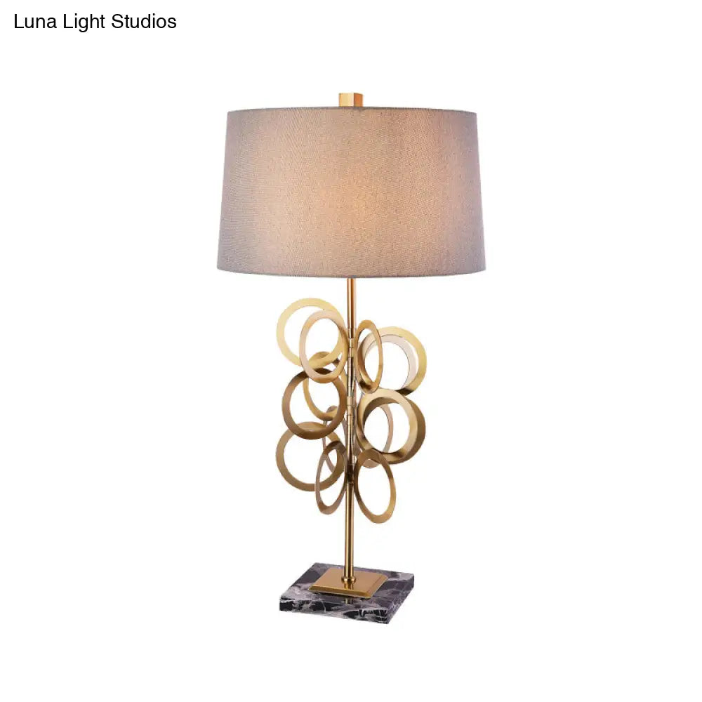 Brass Study Lamp With Round Tradition Metal Base White Fabric Shade - 1 Bulb Task Lighting