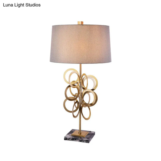 Brass Study Lamp With Round Tradition Metal Base White Fabric Shade - 1 Bulb Task Lighting