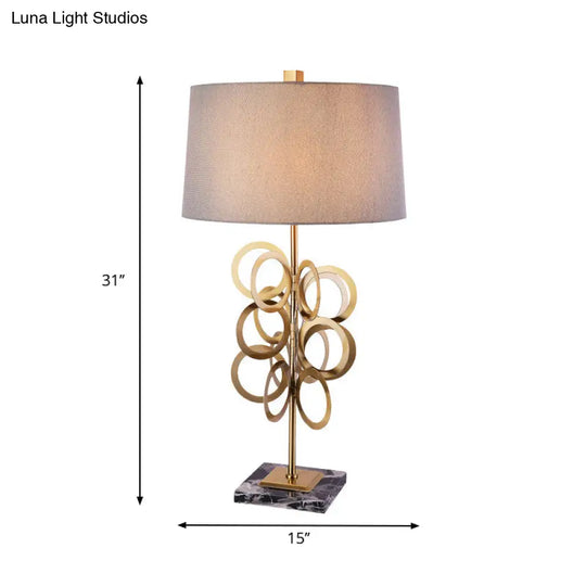 Brass Study Lamp With Round Tradition Metal Base White Fabric Shade - 1 Bulb Task Lighting