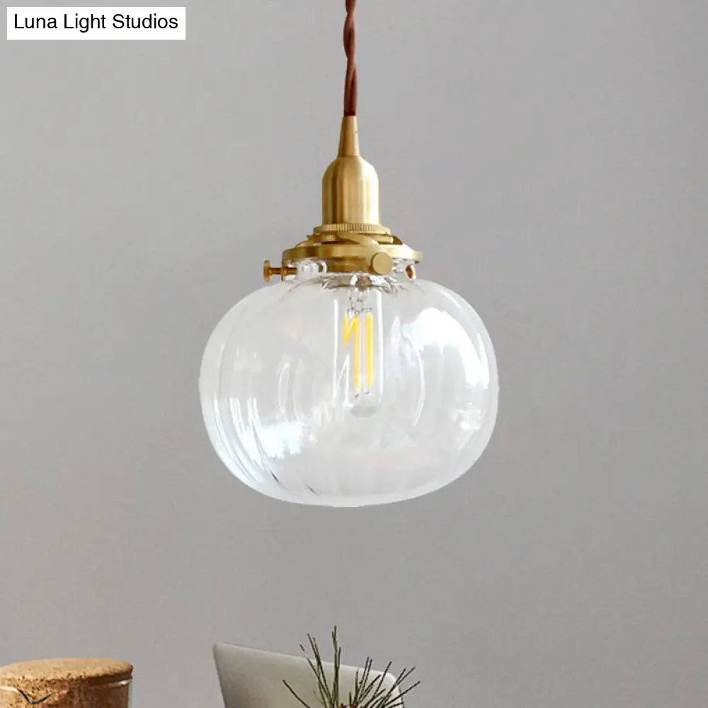 Brass Suspension Light - Modern Melon Shape Pendant Lamp For Corridor