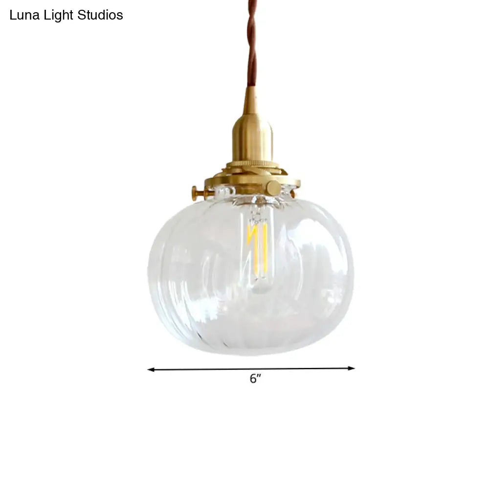 Brass Suspension Light - Modern Melon Shape Pendant Lamp For Corridor