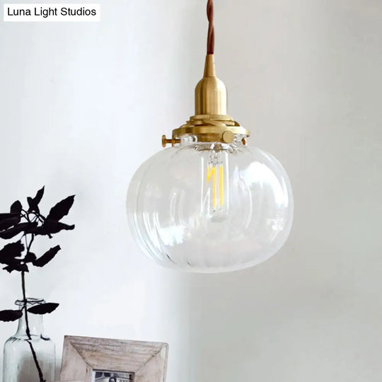 Brass Suspension Light - Modern Melon Shape Pendant Lamp For Corridor Clear