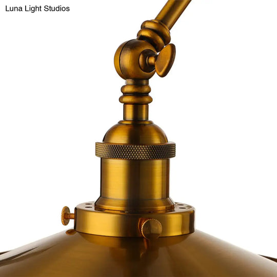 Brass Swing Arm Wall Lamp With Flared Shade - Industrial Style Metal Light