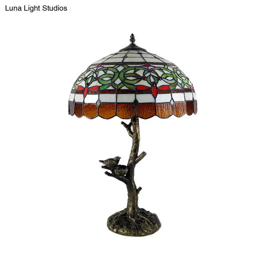 Brass Table Lamp: Stained Glass Leaf/Rose/Peony Tiffany Style Perfect For Bedroom Nightstand