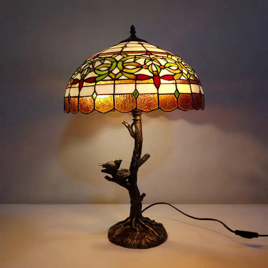 Brass Table Lamp: Stained Glass Leaf/Rose/Peony Tiffany Style Perfect For Bedroom Nightstand / Leaf