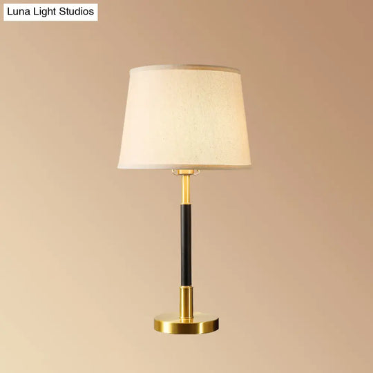 Brass Table Lamp - Traditional Tapered Drum Fabric Nightstand Lighting For Living Room