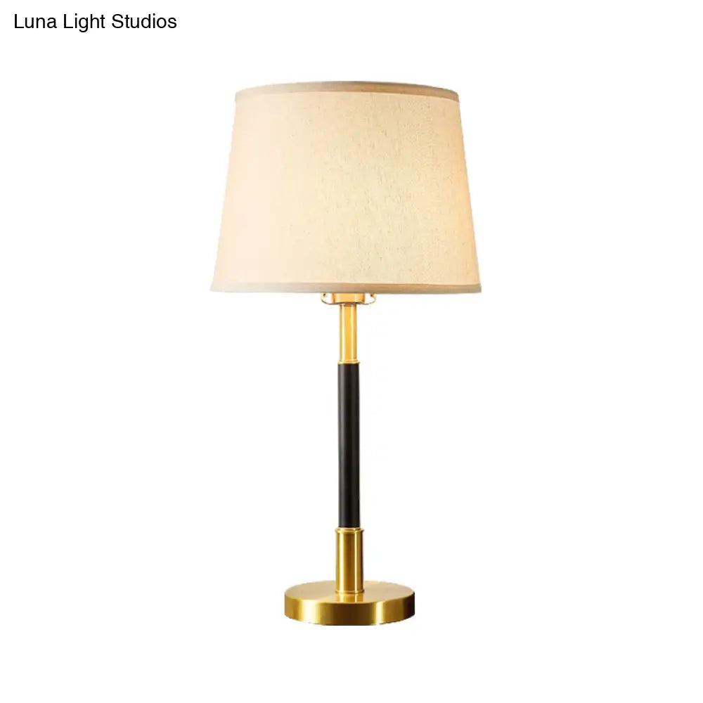 Brass Table Lamp - Traditional Tapered Drum Fabric Nightstand Lighting For Living Room