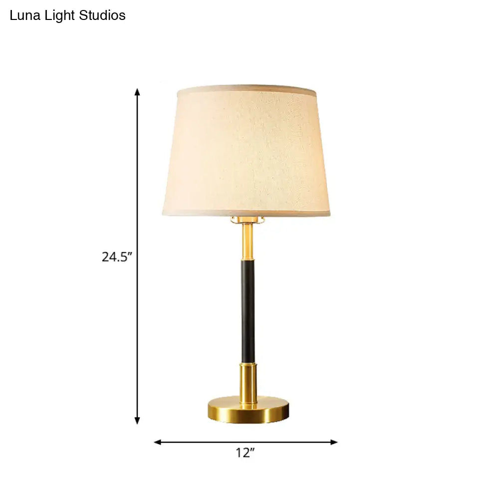 Brass Table Lamp - Traditional Tapered Drum Fabric Nightstand Lighting For Living Room