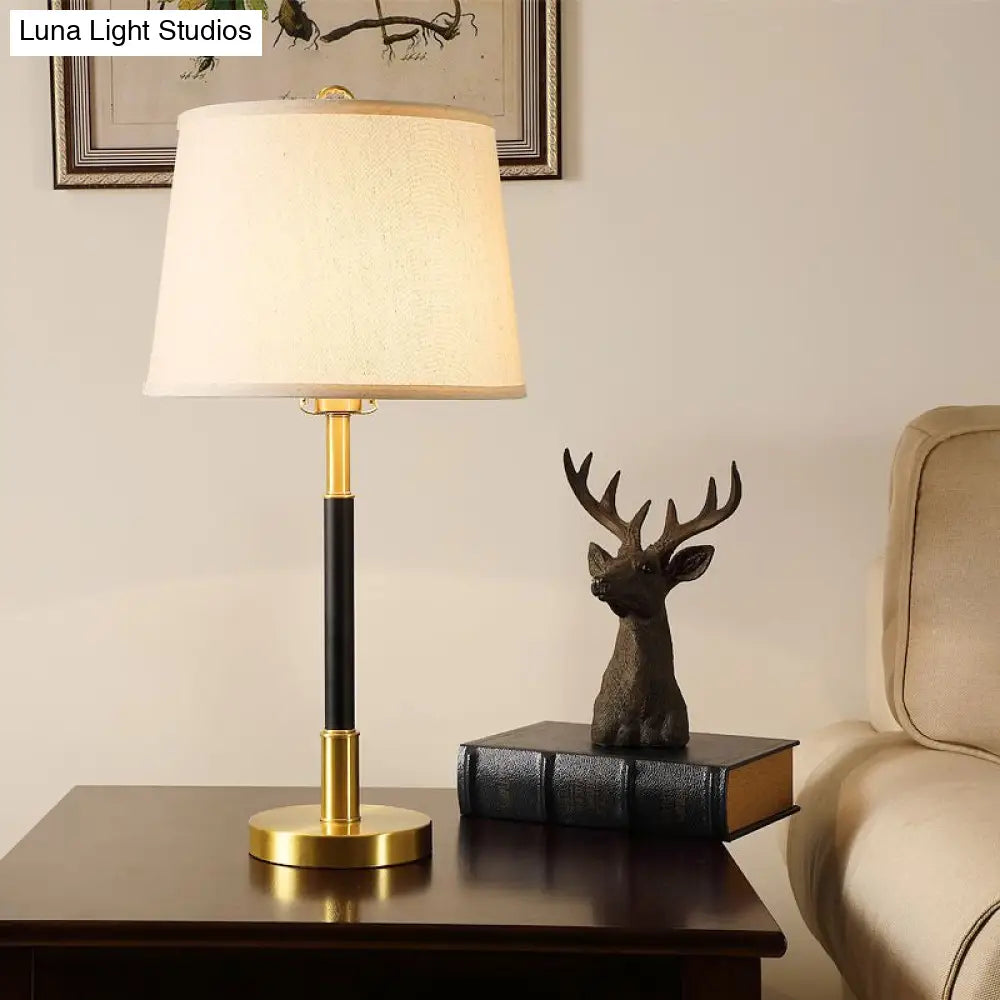 Brass Table Lamp - Traditional Tapered Drum Fabric Nightstand Lighting For Living Room