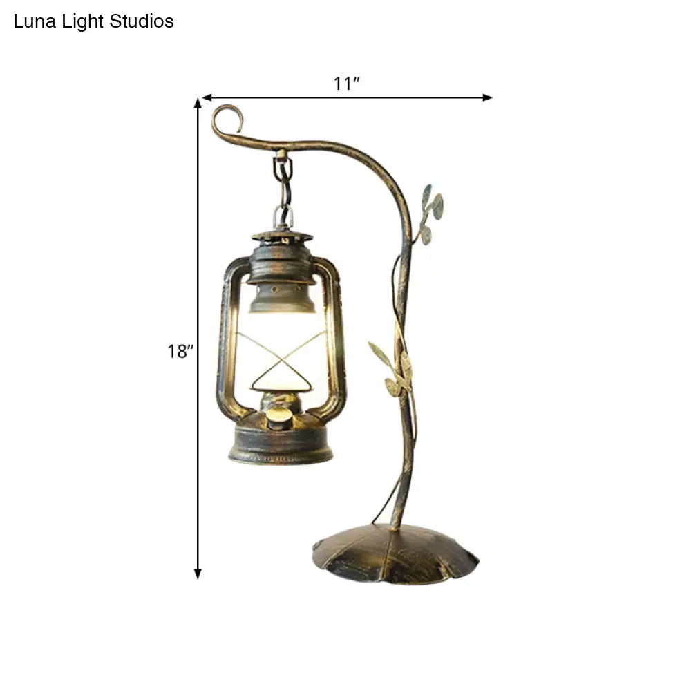 Brass Table Lamp With Frosted Glass Shade - Kerosene Inspired Design Bedroom Desk Lighting