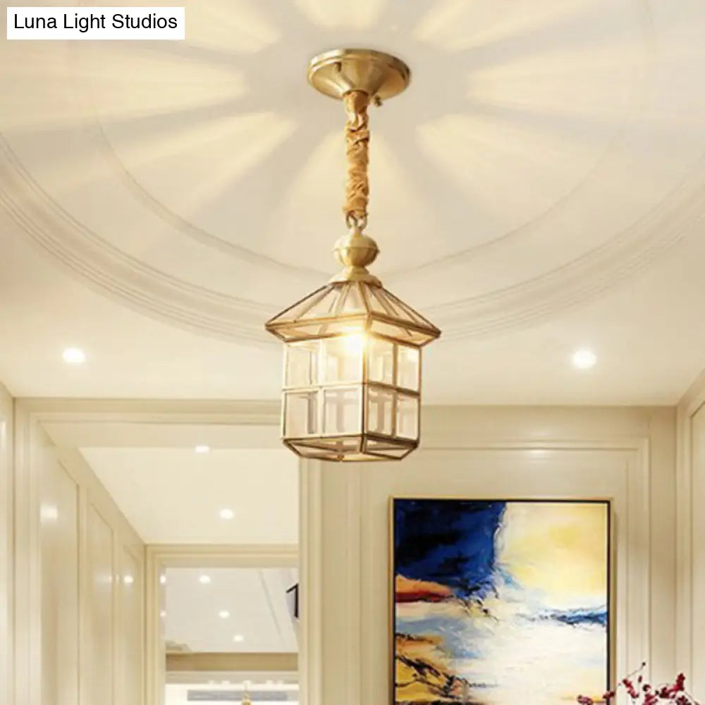 Brass Traditional House Pendant Light - Clear Glass Hanging Lamp For Foyer