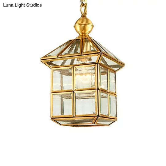 Brass Traditional House Pendant Light - Clear Glass Hanging Lamp For Foyer