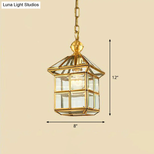 Brass Traditional House Pendant Light - Clear Glass Hanging Lamp For Foyer