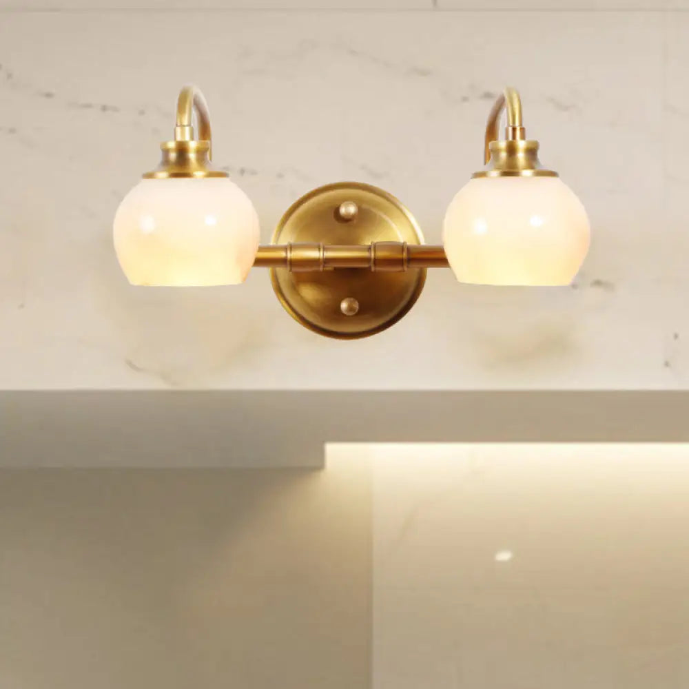 Brass Traditional White Glass Wall Sconce With Metal Curved Arm 2 /