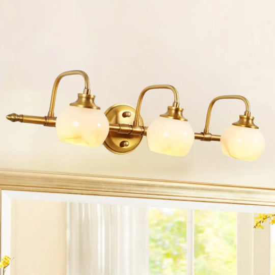 Brass Traditional White Glass Wall Sconce With Metal Curved Arm 3 /