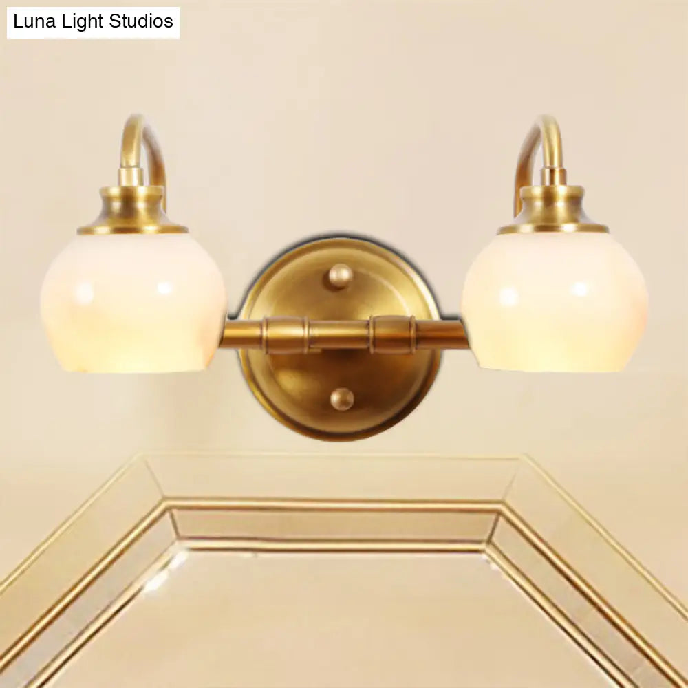 Brass Traditional White Glass Wall Sconce With Metal Curved Arm