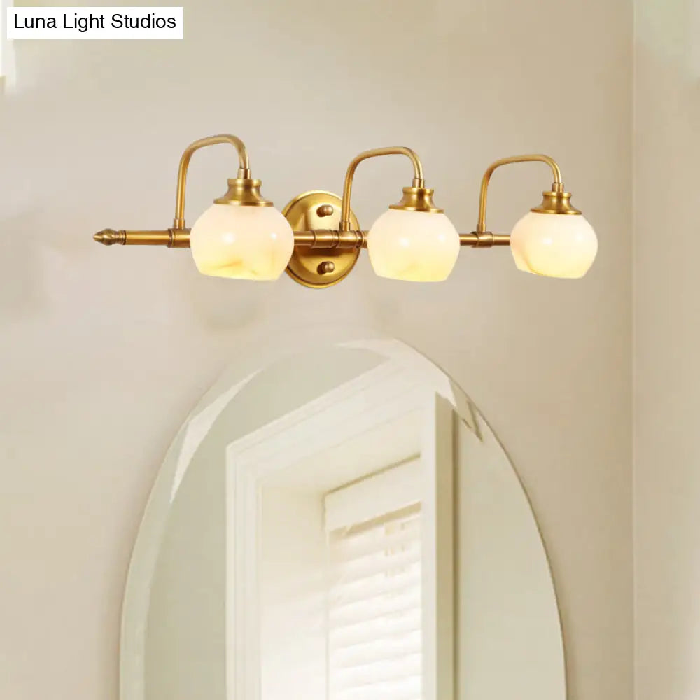 Brass Traditional White Glass Wall Sconce With Metal Curved Arm