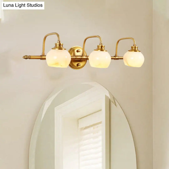 Brass Traditional White Glass Wall Sconce With Metal Curved Arm