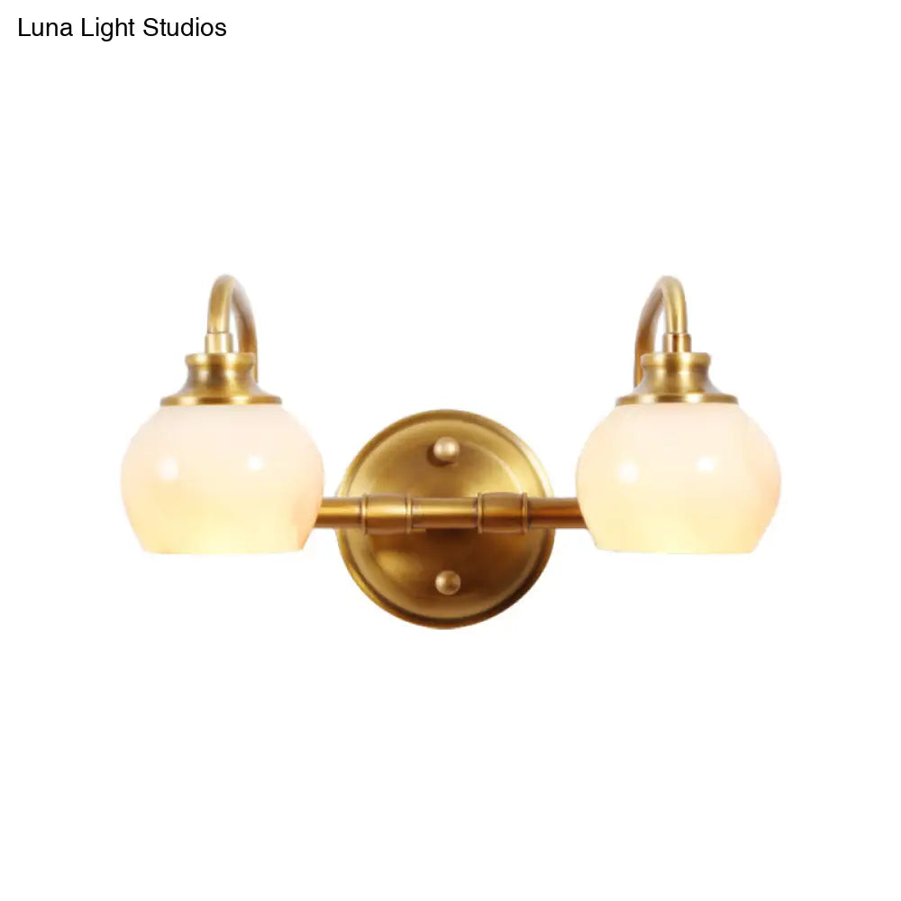 Brass Traditional White Glass Wall Sconce With Metal Curved Arm