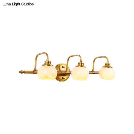 Brass Traditional White Glass Wall Sconce With Metal Curved Arm