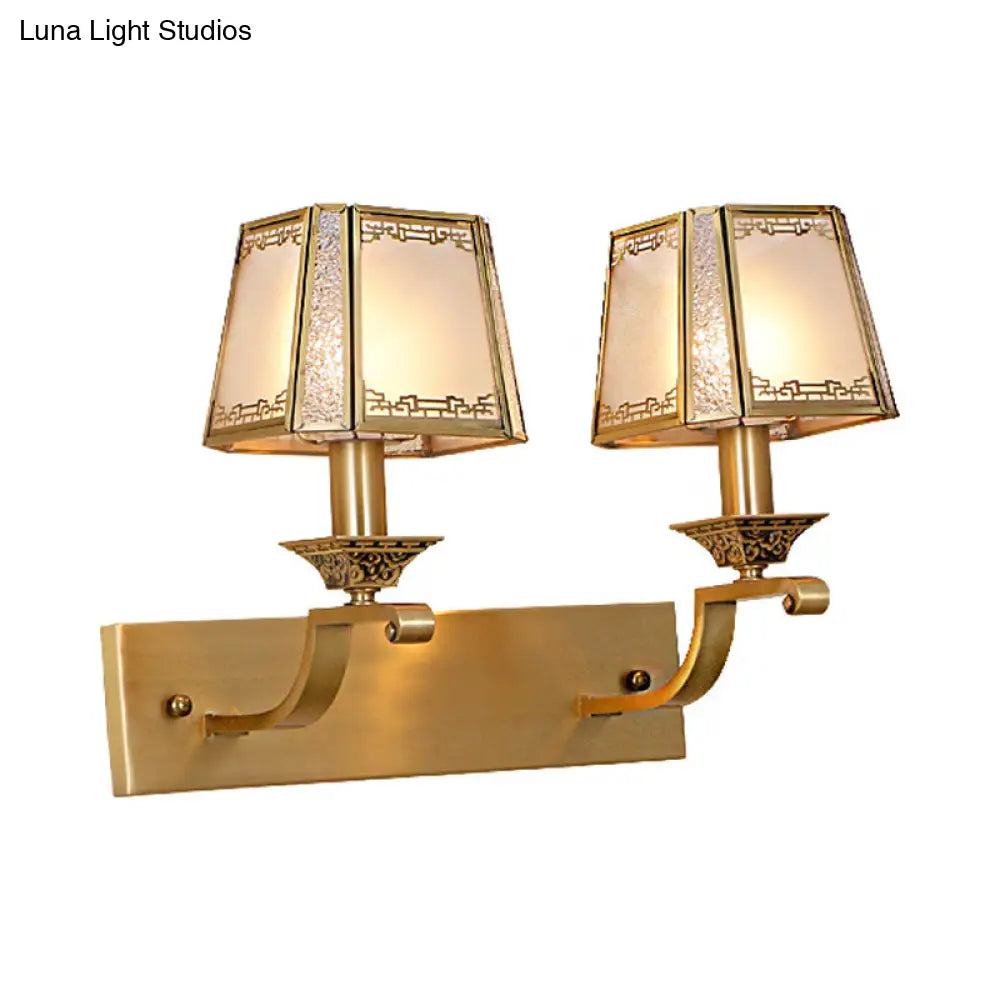 Brass Trapezoid Retro Wall Light Fixture - Stylish 1/2-Light Vanity Lighting For Bedroom