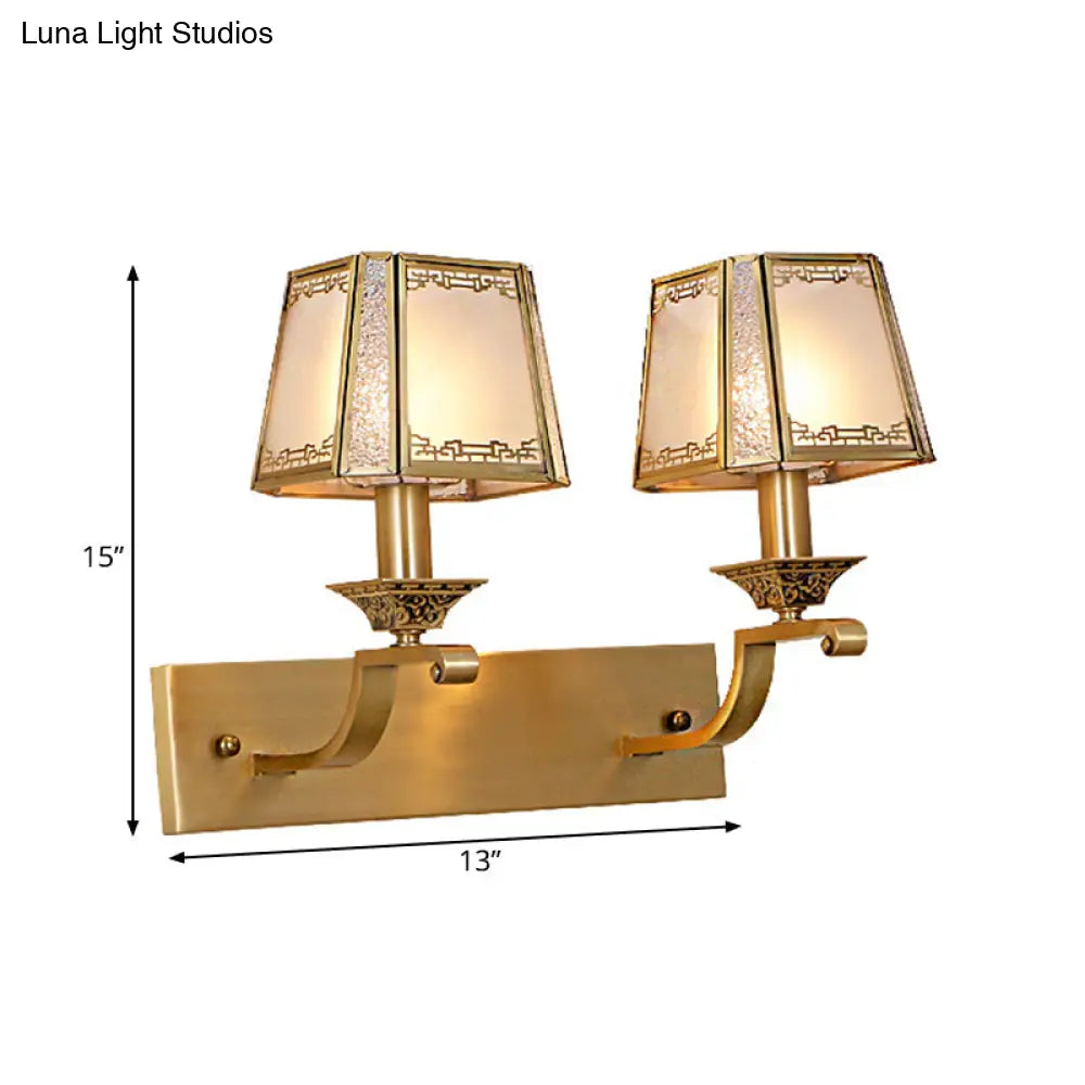 Brass Trapezoid Retro Wall Light Fixture - Stylish 1/2-Light Vanity Lighting For Bedroom