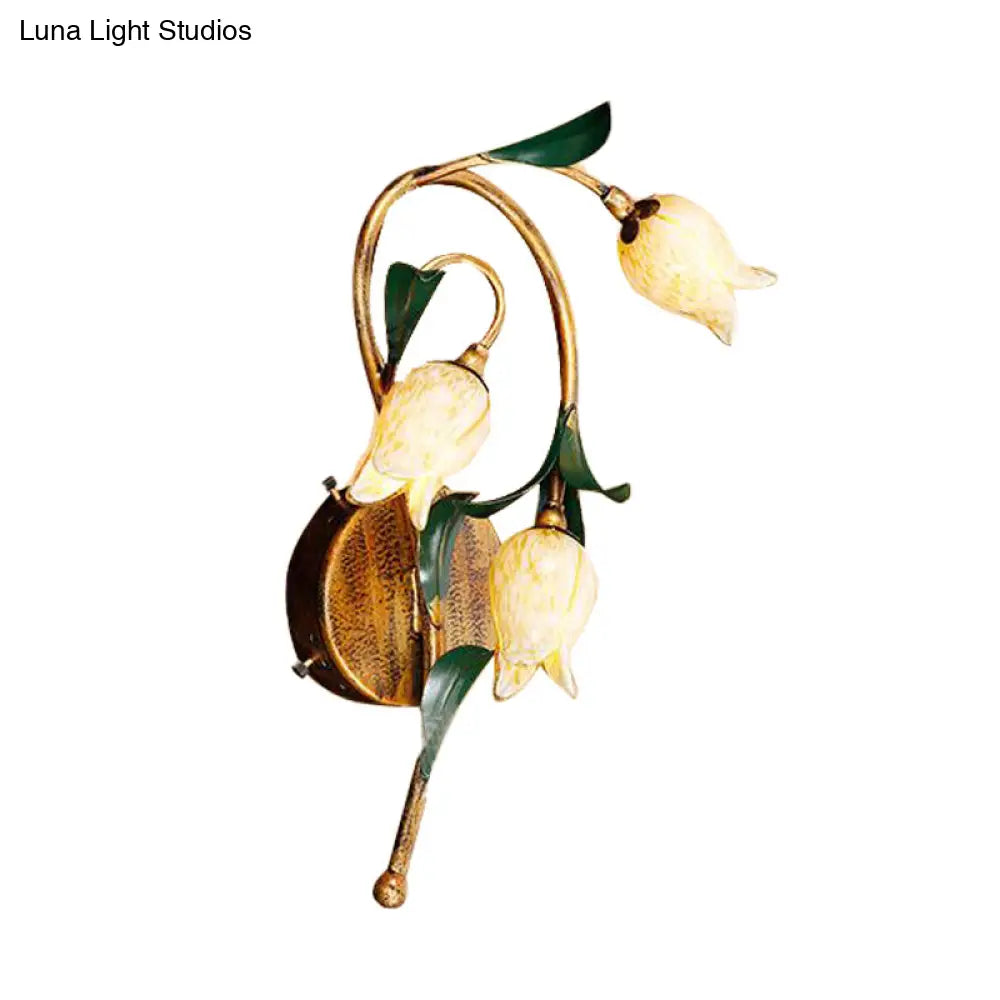 Brass Tulip Wall Mounted Sconce Light Fixture - Pastoral Style For Living Room 3 Bulbs Metal