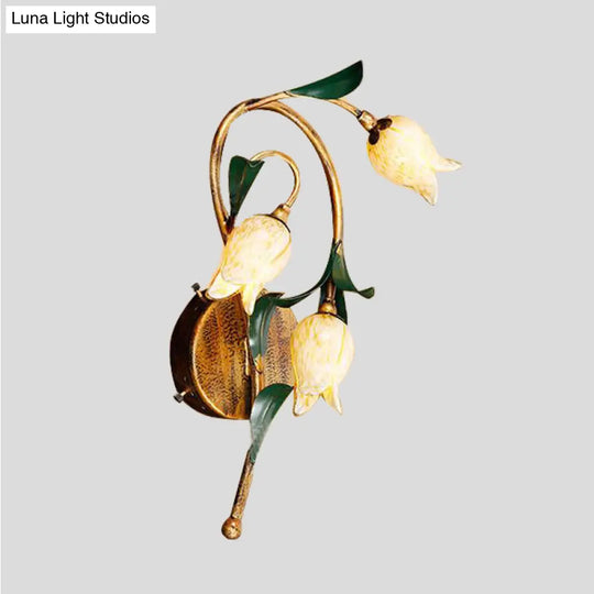 Brass Tulip Wall Mounted Sconce Light Fixture - Pastoral Style For Living Room 3 Bulbs Metal