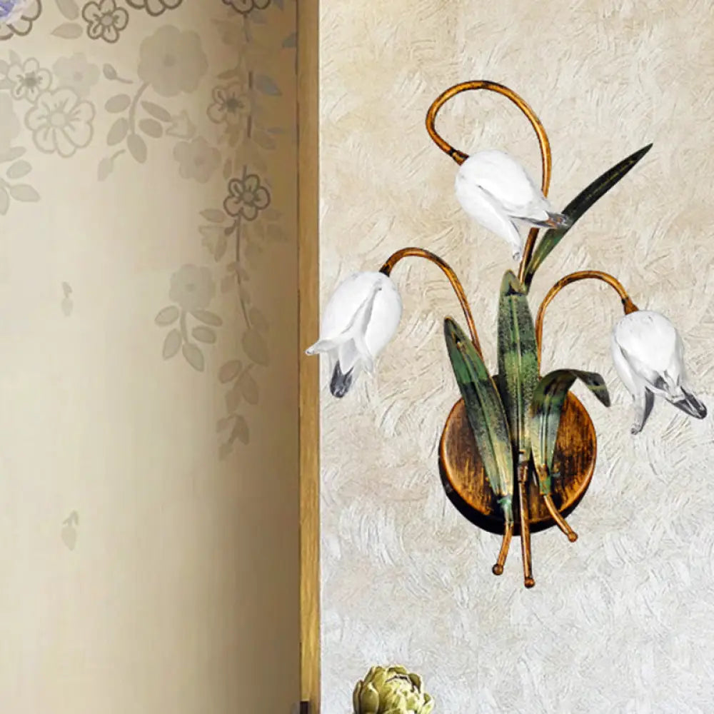 Brass Tulip Wall Sconce Countryside Metal Lighting Bathroom Mounted Light 3 /