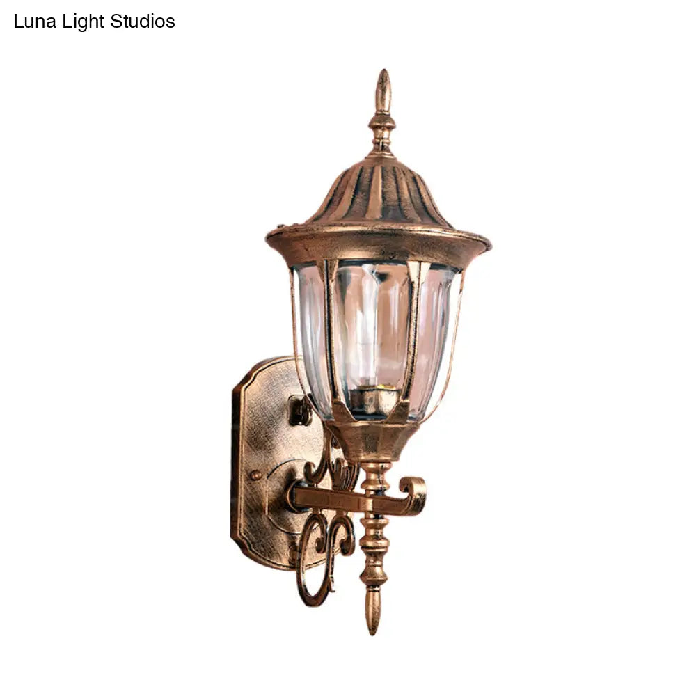 Brass Urn Wall Sconce Lamp With Clear Prismatic Glass - Outdoor 1-Light Fixture