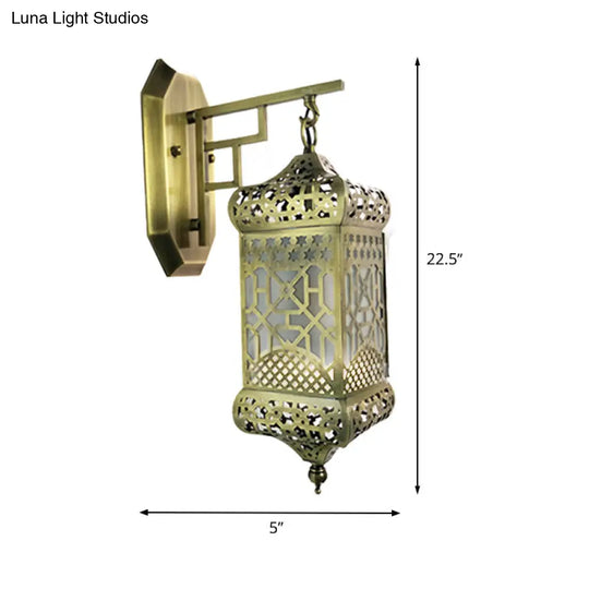 Brass Wall Light Fixture Lantern - Arab Lamp For Corridor Antiqued Metal Mounted 1