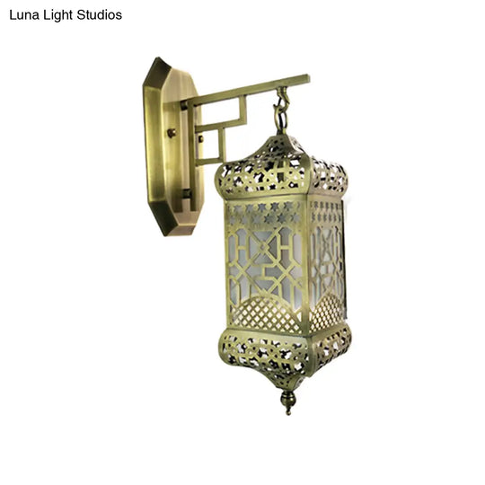 Brass Wall Light Fixture Lantern - Arab Lamp For Corridor Antiqued Metal Mounted 1