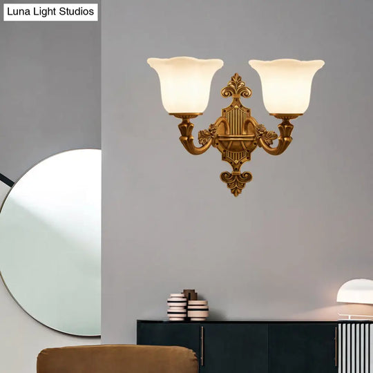 Brass Wall Light With Frosted Glass Shade For Hallway