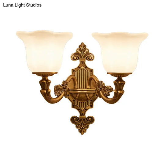 Brass Wall Light With Frosted Glass Shade For Hallway