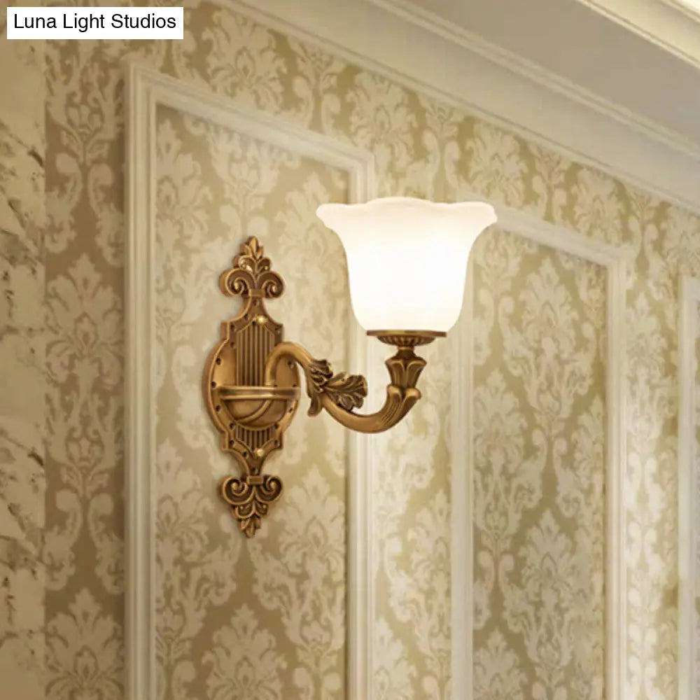 Brass Wall Light With Frosted Glass Shade For Hallway