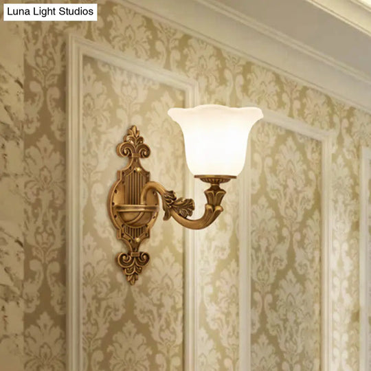 Brass Wall Light With Frosted Glass Shade For Hallway