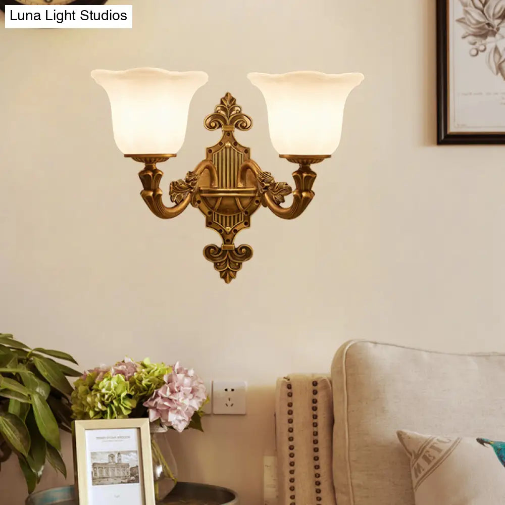 Brass Wall Light With Frosted Glass Shade For Hallway