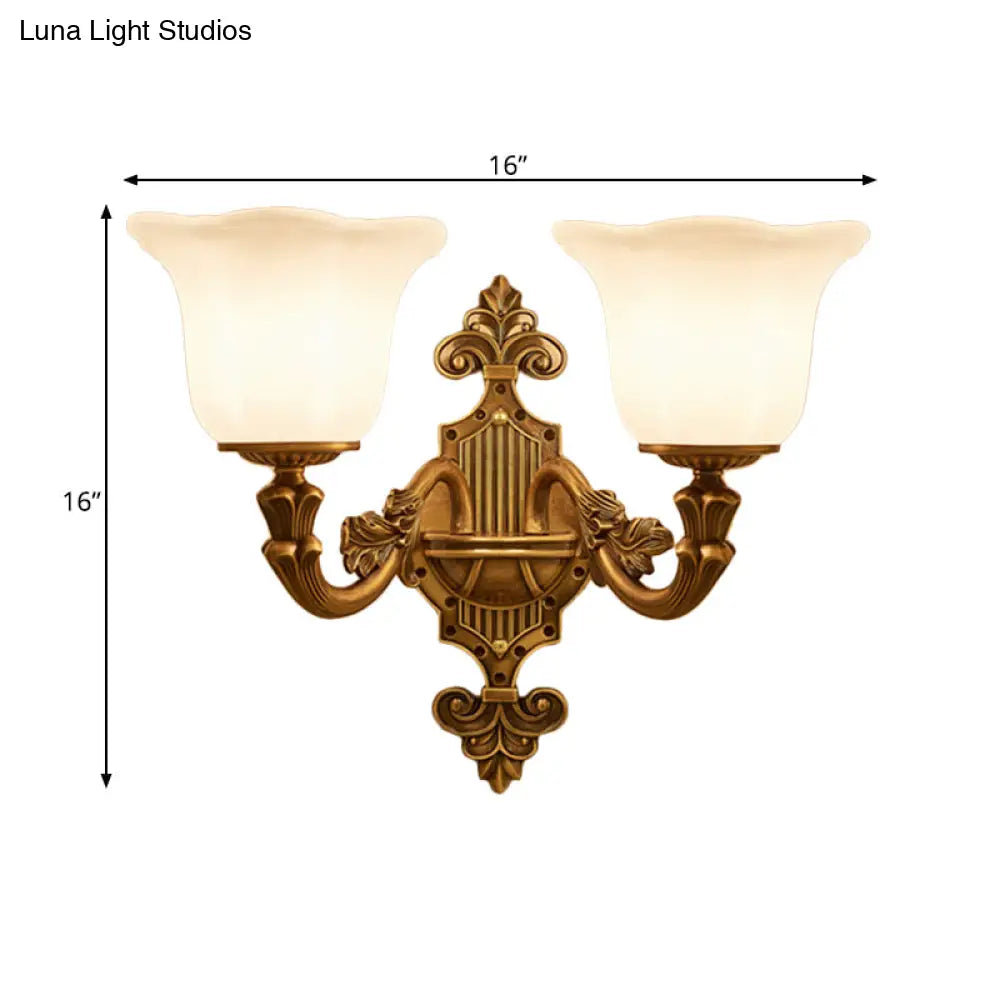 Brass Wall Light With Frosted Glass Shade For Hallway