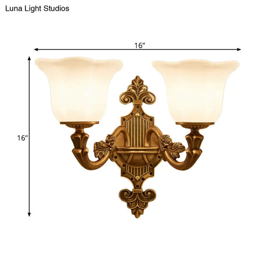 Brass Wall Light With Frosted Glass Shade For Hallway