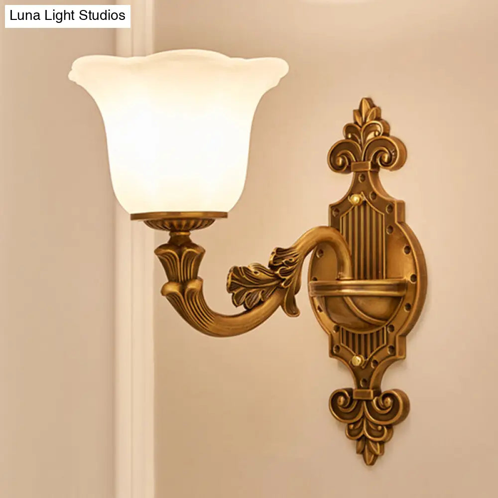 Brass Wall Light With Frosted Glass Shade For Hallway