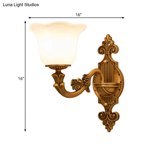 Brass Wall Light With Frosted Glass Shade For Hallway