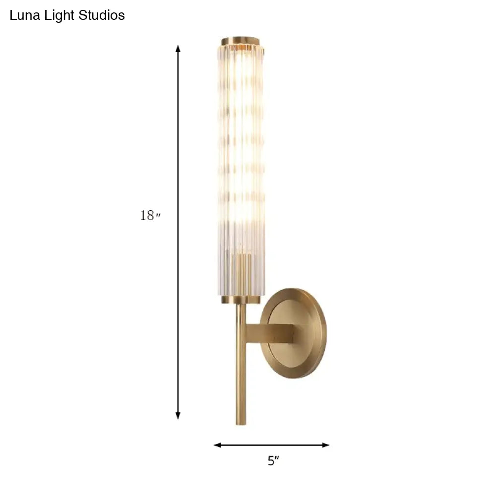 Brass Wall Mount Cylinder Crystal Light - Contemporary Fixture