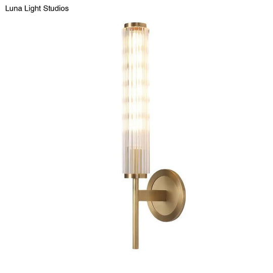 Brass Wall Mount Cylinder Crystal Light - Contemporary Fixture