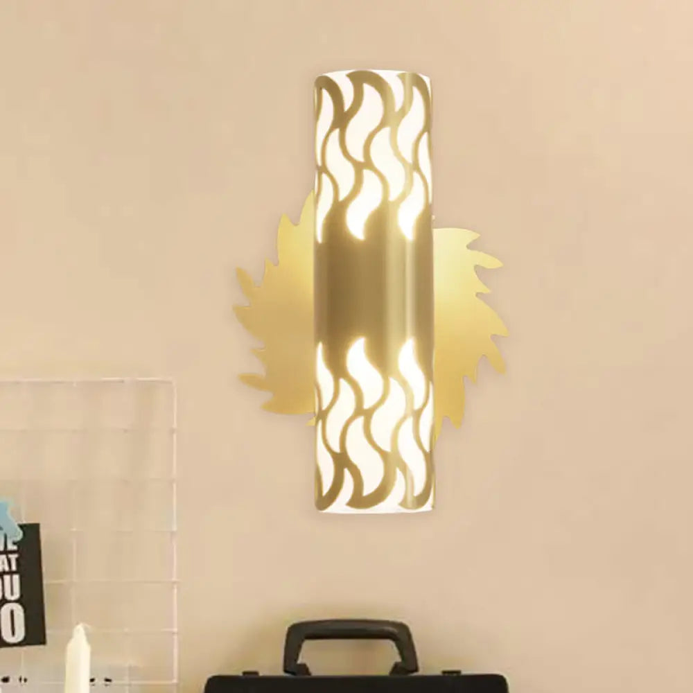 Brass Wall Mount Led Sconce Lamp - Unique Tubular Design For Bedroom Lighting / B