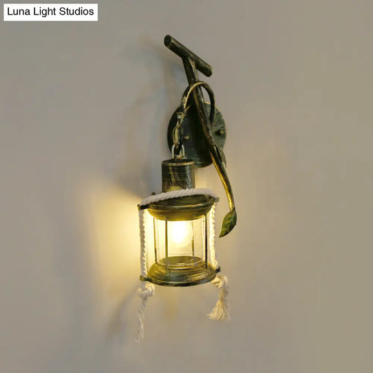 Brass Wall Mount Metallic Kerosene Sconce With Leaf Design - 1 Light For Warehouse